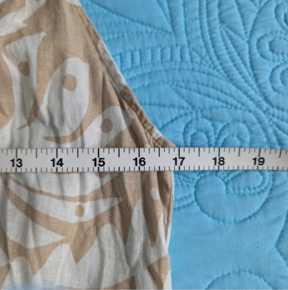 Rachel Zoe Beach Dress Coverup Linen Blend Tan White Leaf Print Small Summer - Picture 10 of 10